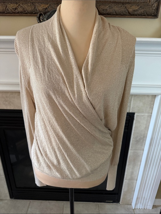 jcpenney Tops - NWT jcpenney Gold Lurex Surplice Top Shimmery Large Lightweight Sheer Sweater